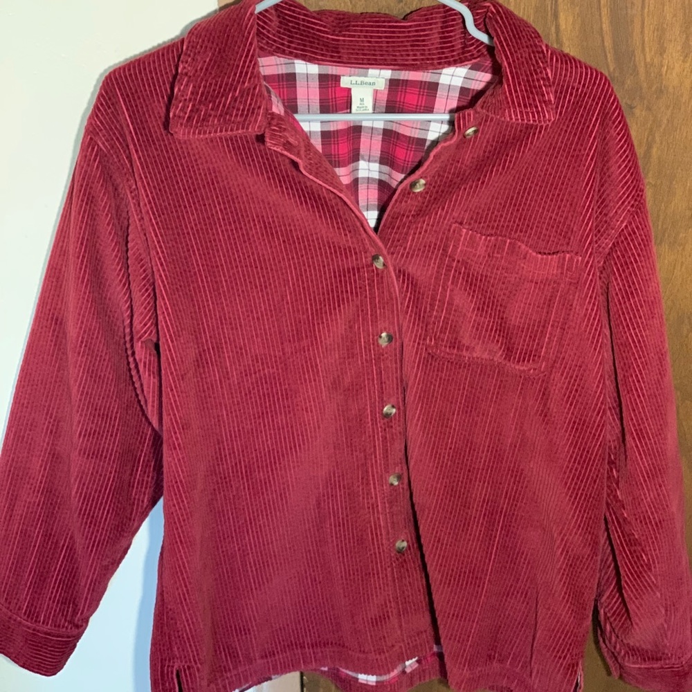 Womens LL Bean Jacket Maroon Corduroy FlannelSizeM